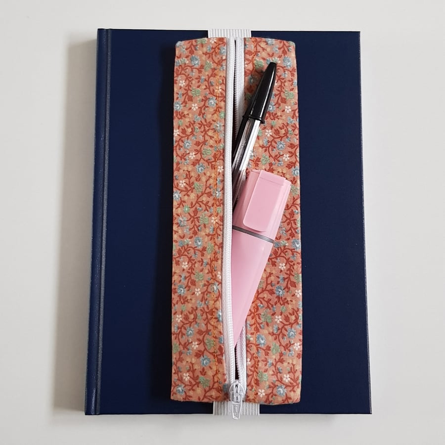 Handmade A5 Planner Zipper Pouch - Peach Floral Pen Holder