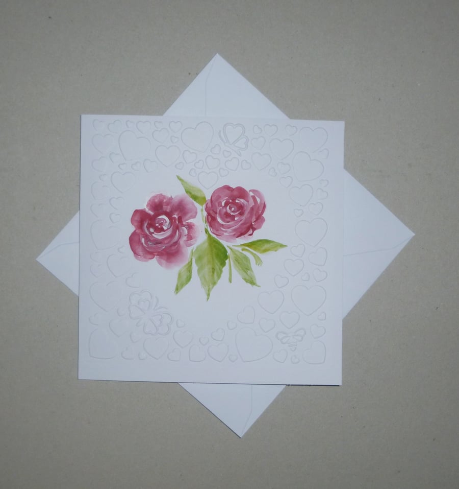 original art hand painted embossed roses card ( ref FA 141 A1 )