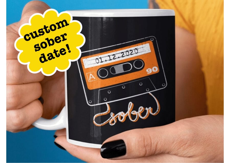 Personalisable Sober Mug - Sober Tape Cassette Sobriety Gift, AA Gift Soberversa