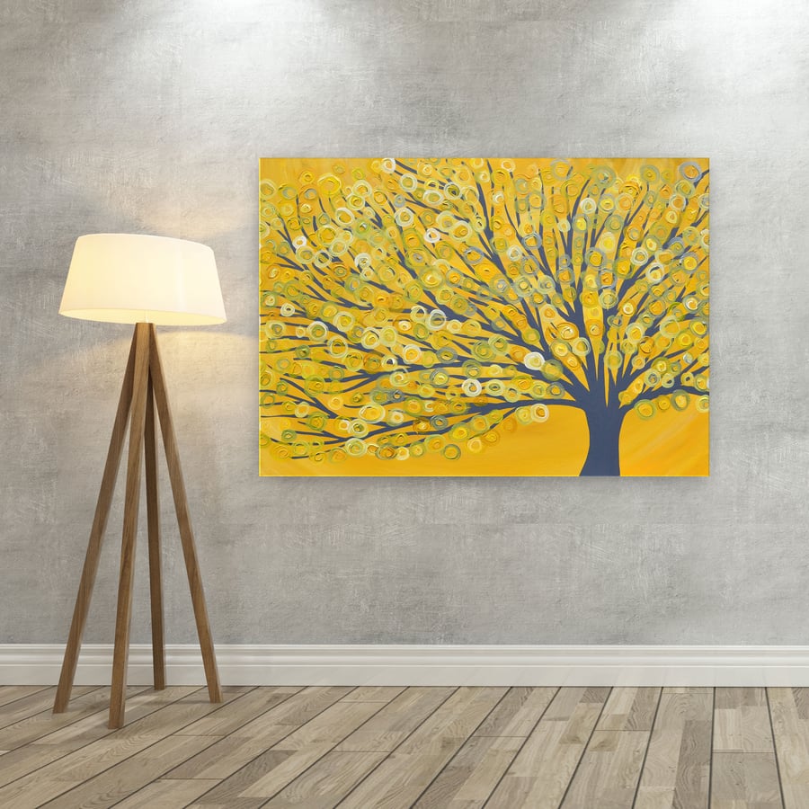 Yellow Canvas Picture - Yellow & Grey Tree Canvas Print - Yellow Abstract Tree P