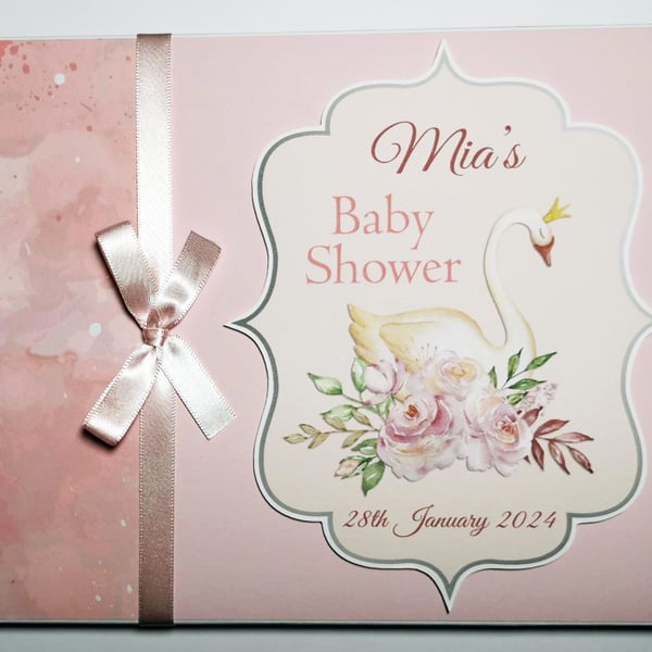 Swan princess baby shower guest book, pink and silver baby shower party book