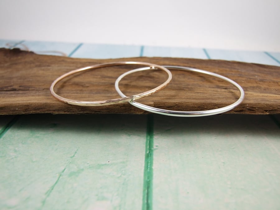 Sterling Silver and Rose Gold Filled Bangles. Set of Two Bracelets