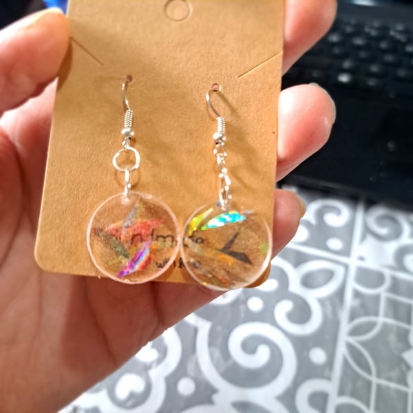 Handmade earrings sparkly with dichroic film 