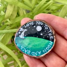 Moon Gazing Hare Brooch Painted Wood Slice Love You To The Moon & Back