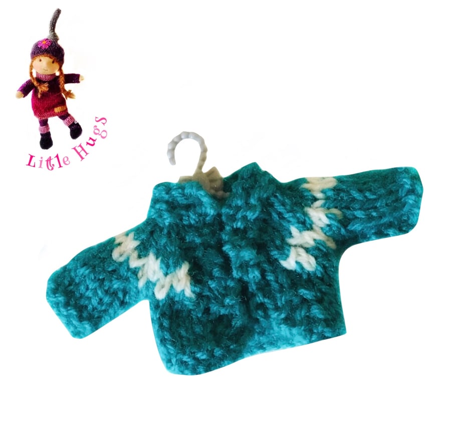 Turquoise and Cream Cardigan to fit the Little Hug Dolls
