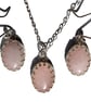 Sterling Silver Rose Quartz Crystal Gemstone Necklace & Earrings Gift Set - Image 1