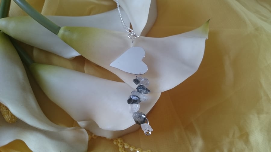 Sterling silver heart with quartz necklace 