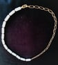 White Tube Shell Pearl Gold Plate Paperclip Chain Necklace 18 inch - Image 10