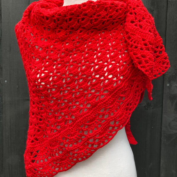 Love Red soft Merino Wool Triangle Shawl