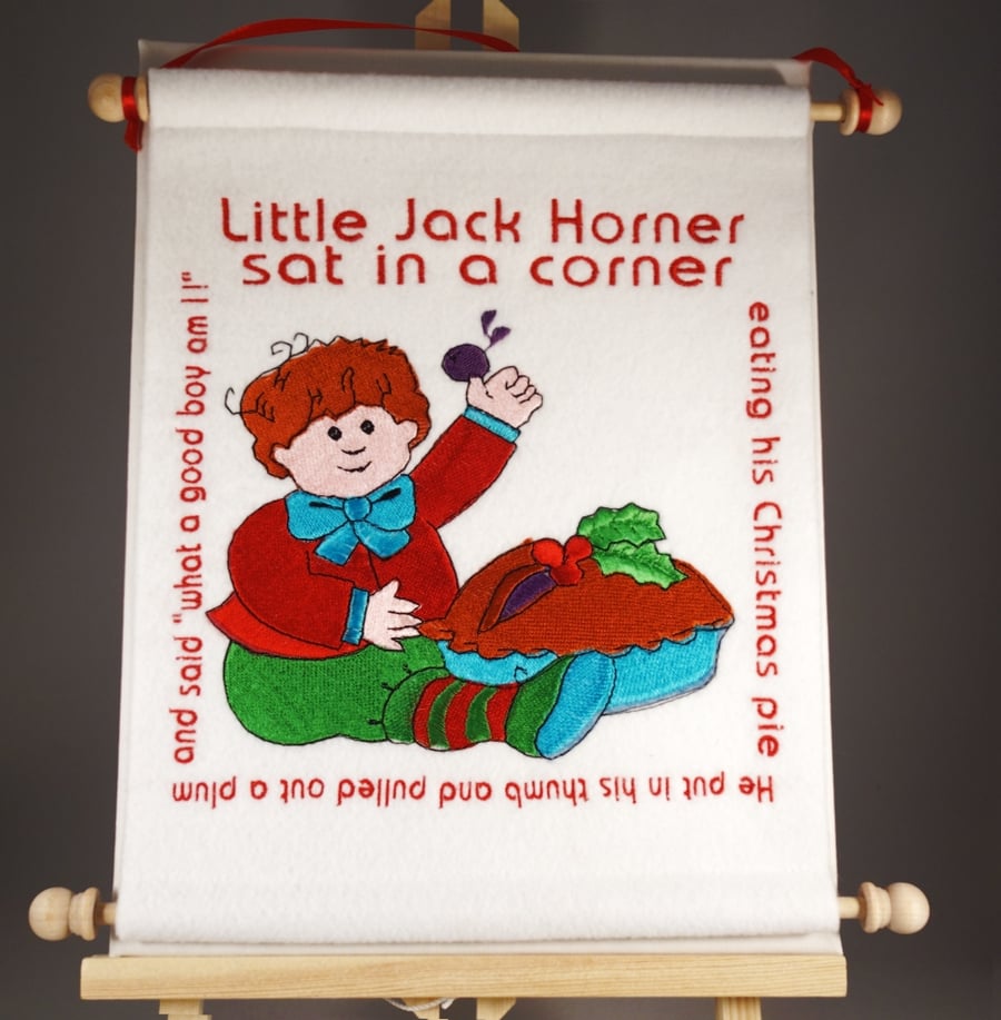 Little Jack Horner. Hand Crafted, Embroidered Nursery Rhyme Wall Hanger