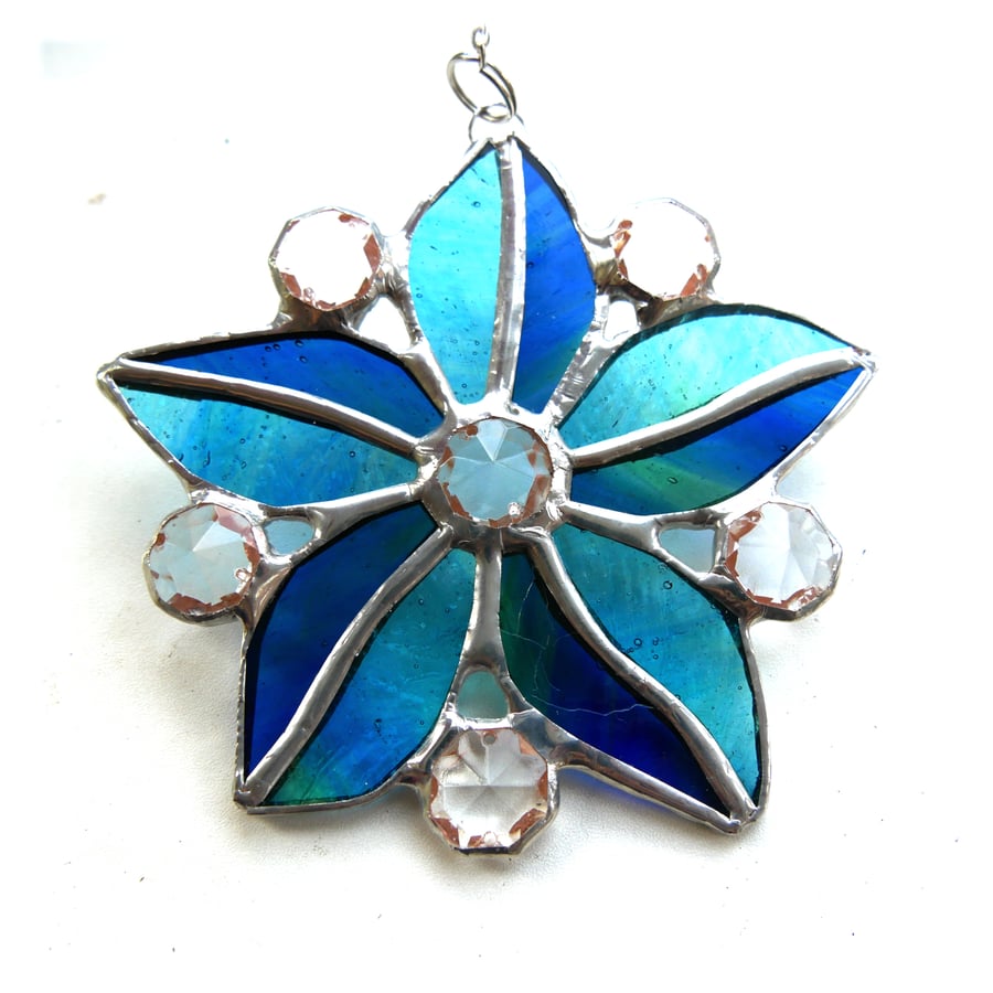 Crystal Star Flower Suncatcher Stained Glass 014 SeaBlue