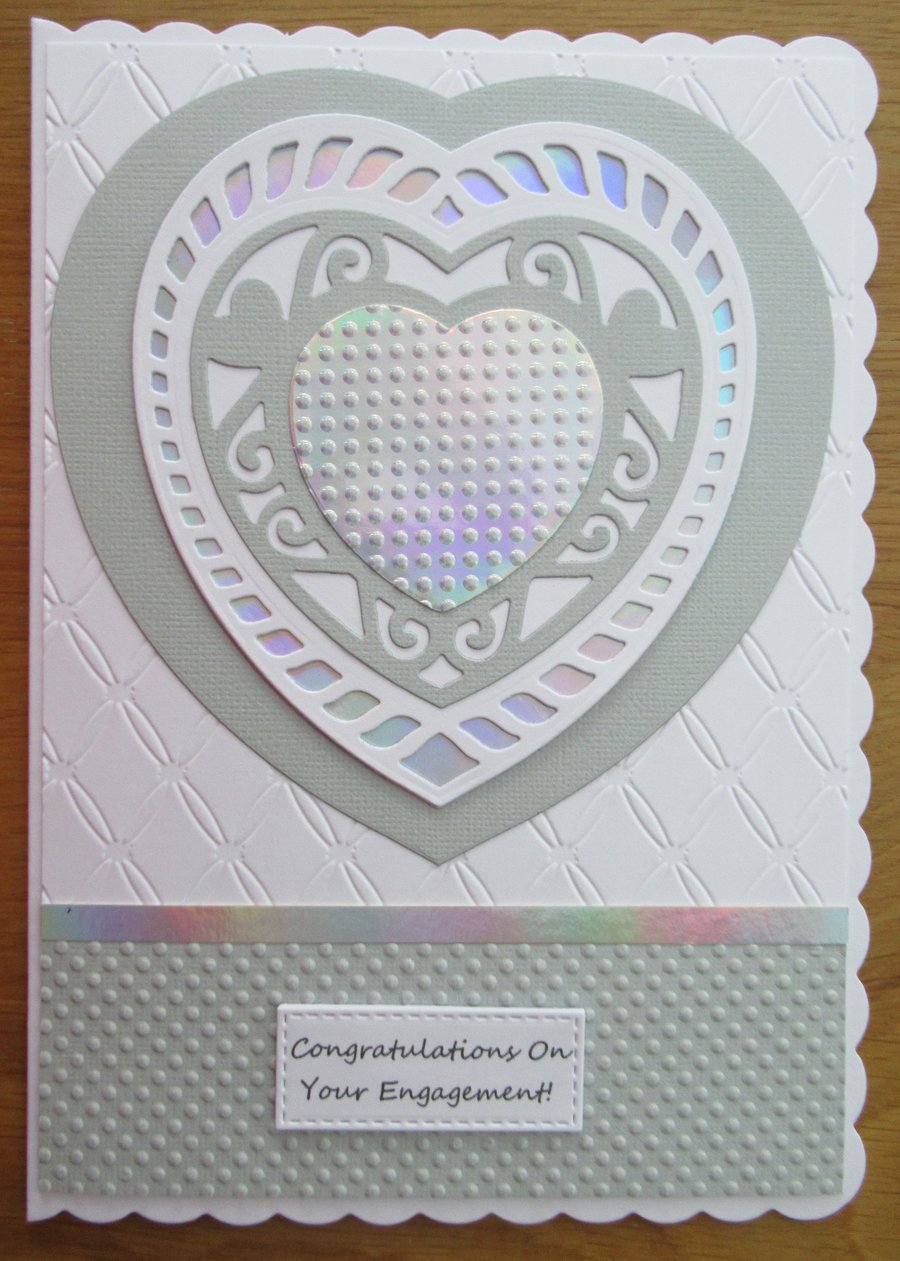 Layered Heart - A5 Engagement Card - Pale Grey