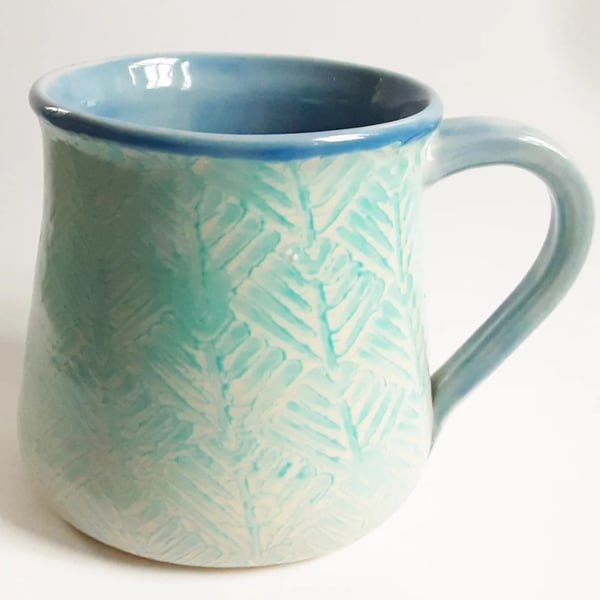 Large Blue Patterned Mug - Hand Thrown Stoneware Ceramic Mug