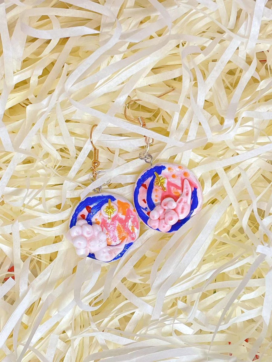 cute art style handmade earrings with anime drawing moon art deco by me