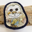 Upcycled barn owl brooch pin or badge.