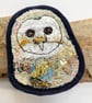 Upcycled barn owl brooch pin or badge.