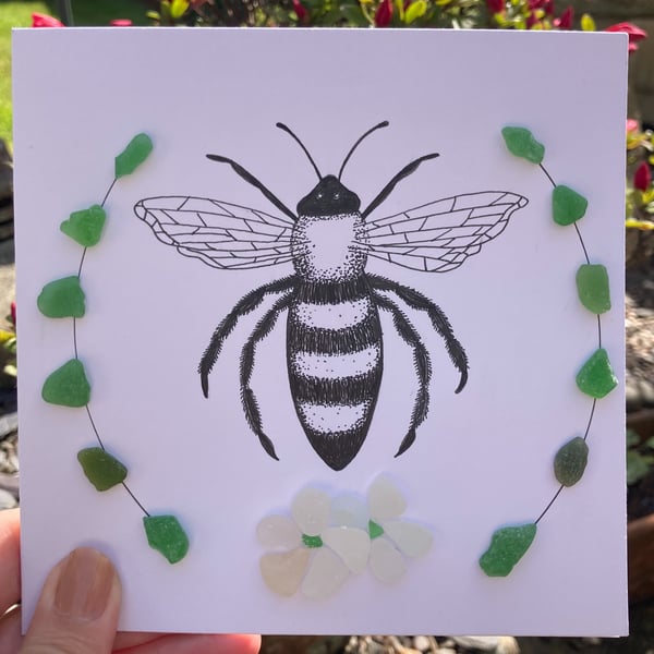Cornwall sea glass bee design greetings card