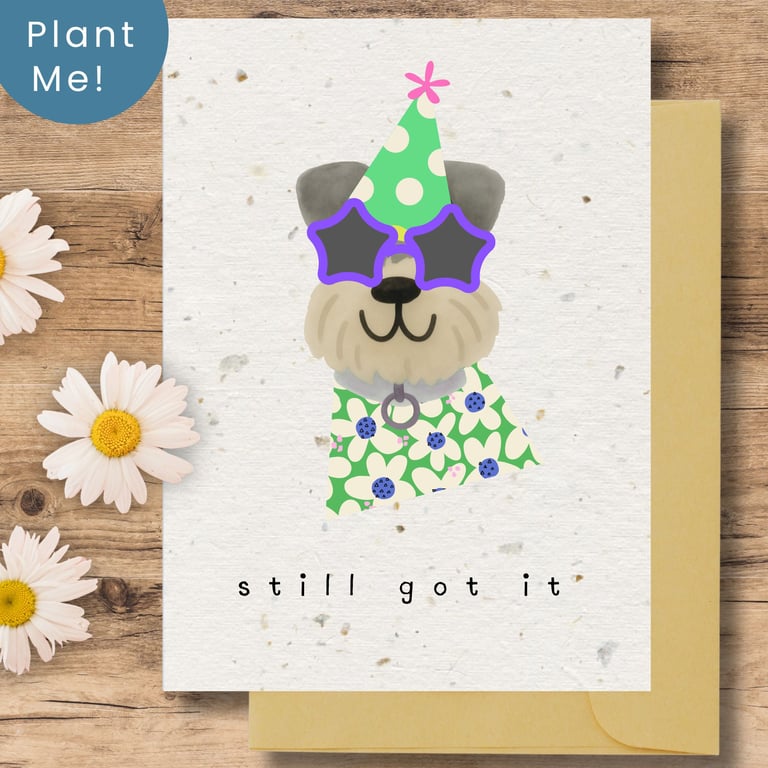 Plantable Dog Birthday Card, Eco Friendly Seed Paper Card, Handmade in the UK