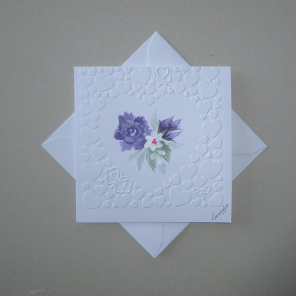 hand painted blank floral embossed card ( ref FA 37 G2 )