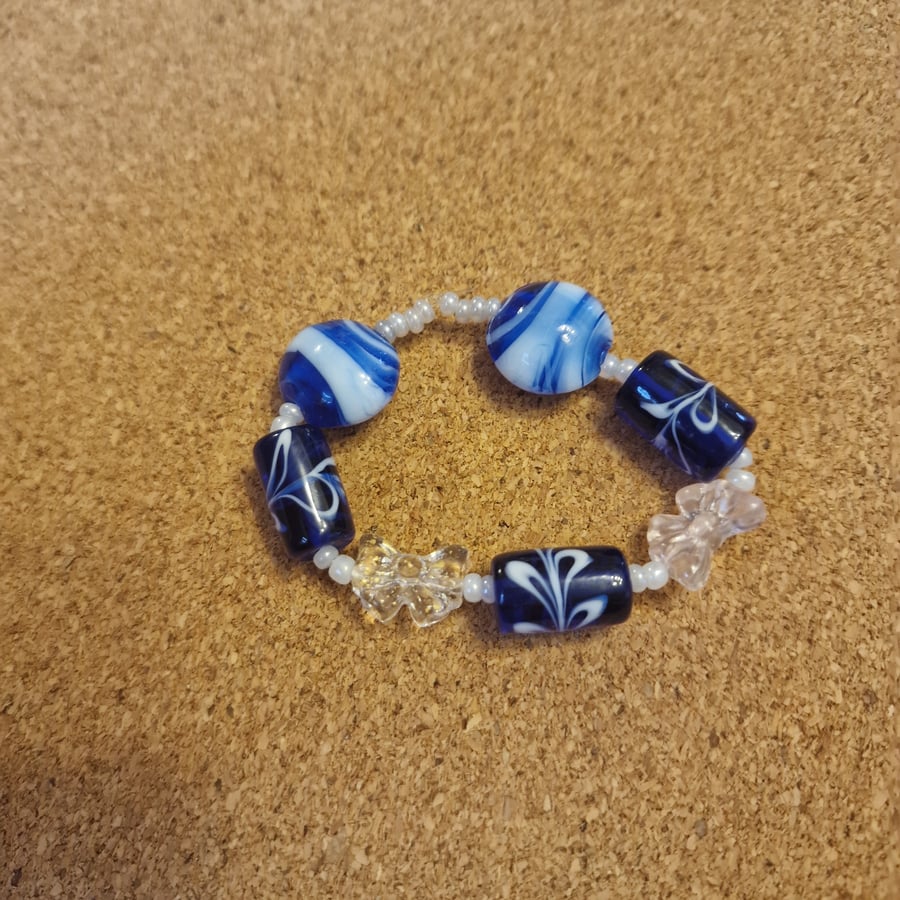Navy two tone lampwork beaded bracelet small size