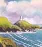 Mumbles Lighthouse, Bracelet Bay, Wales, Original Watercolour in 10 x 8 '' Mount - Image 1