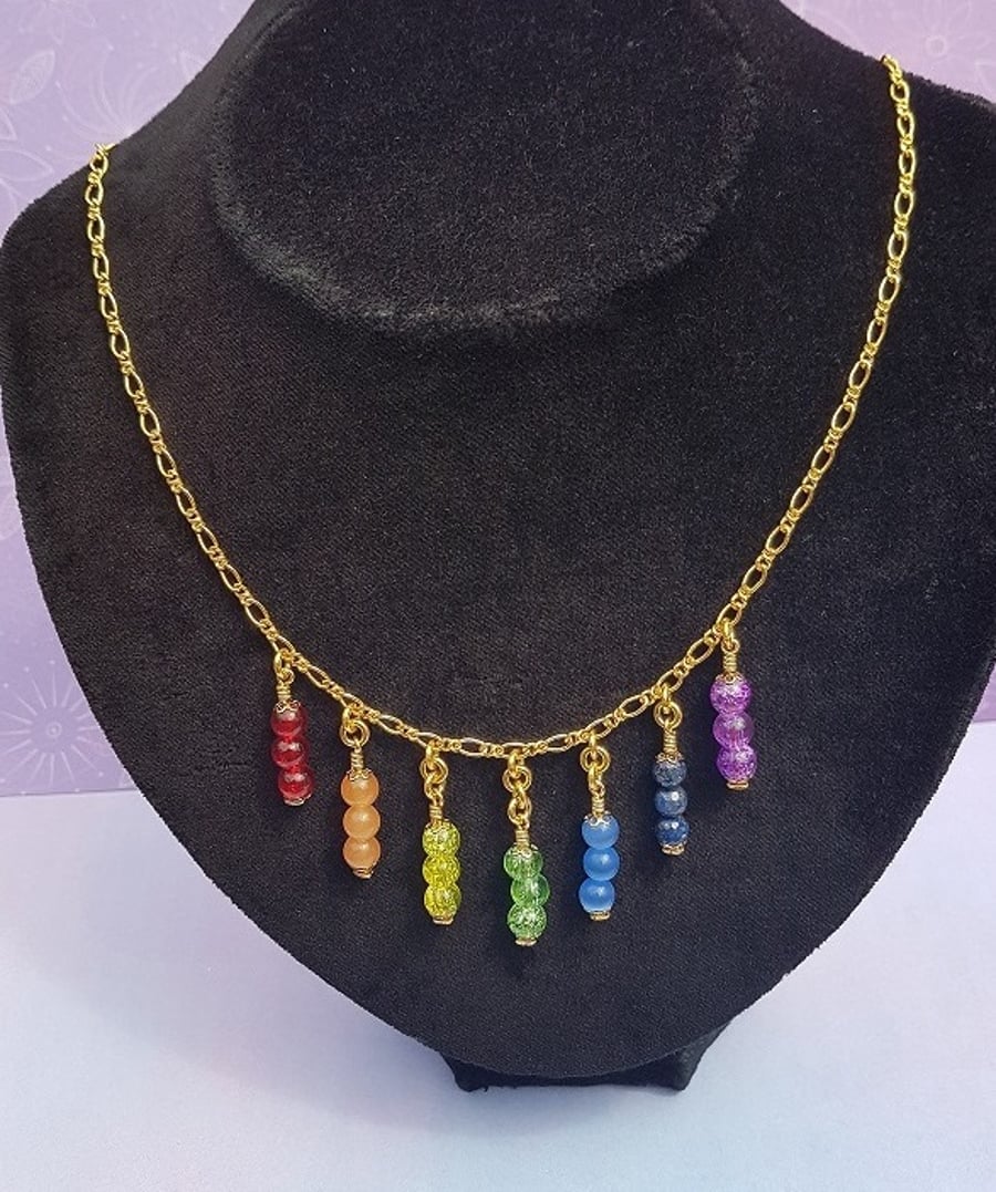 Gorgeous Rainbow Triple Drops Necklace No5 