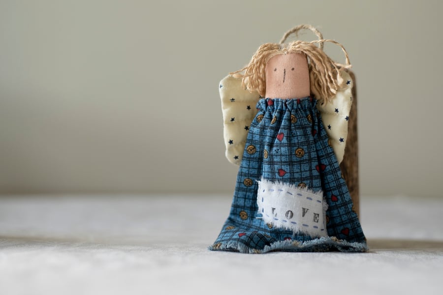 Hanging Scrappy Angel Textile Decoration LOVE label 