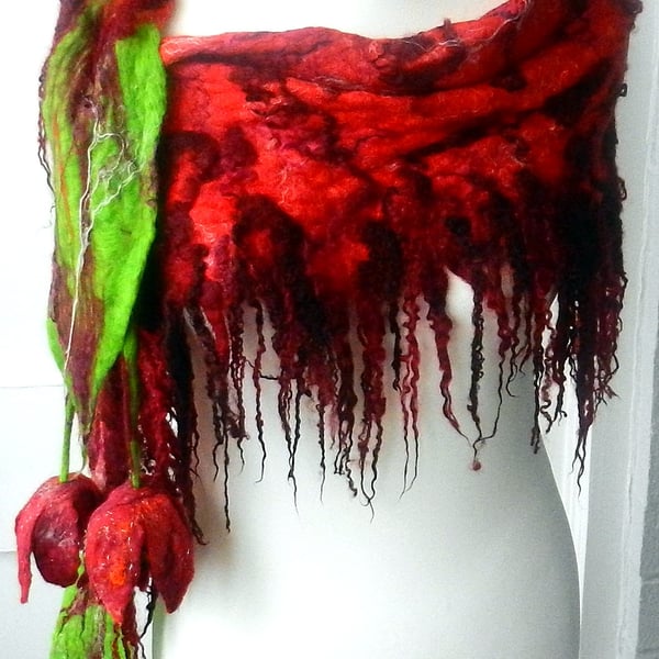 Felted, Wool Jewelry felted woman ART NET scarf  ,shawl-Tango  -