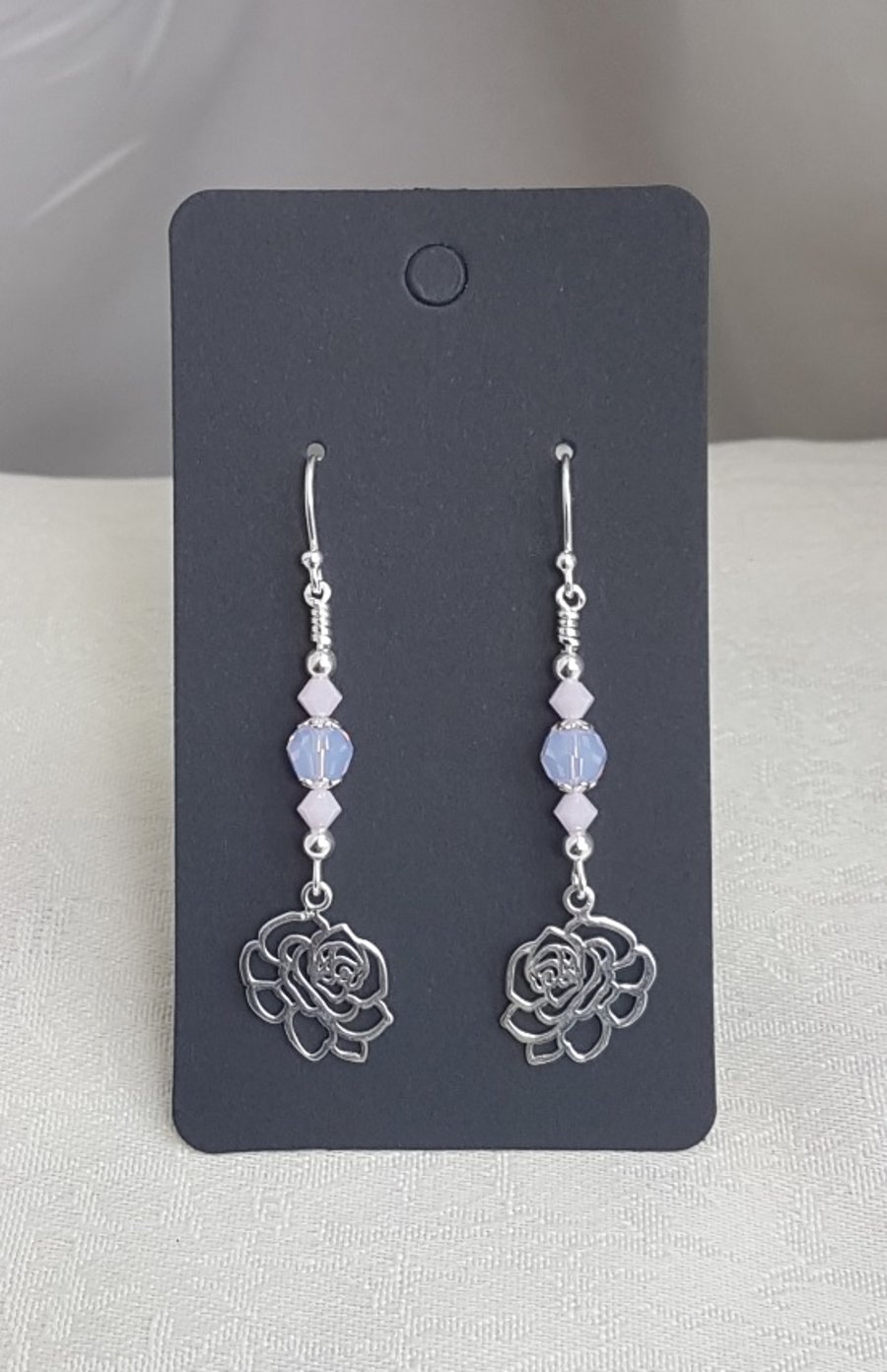 Gorgeous Rose Charm Dangly Earrings.