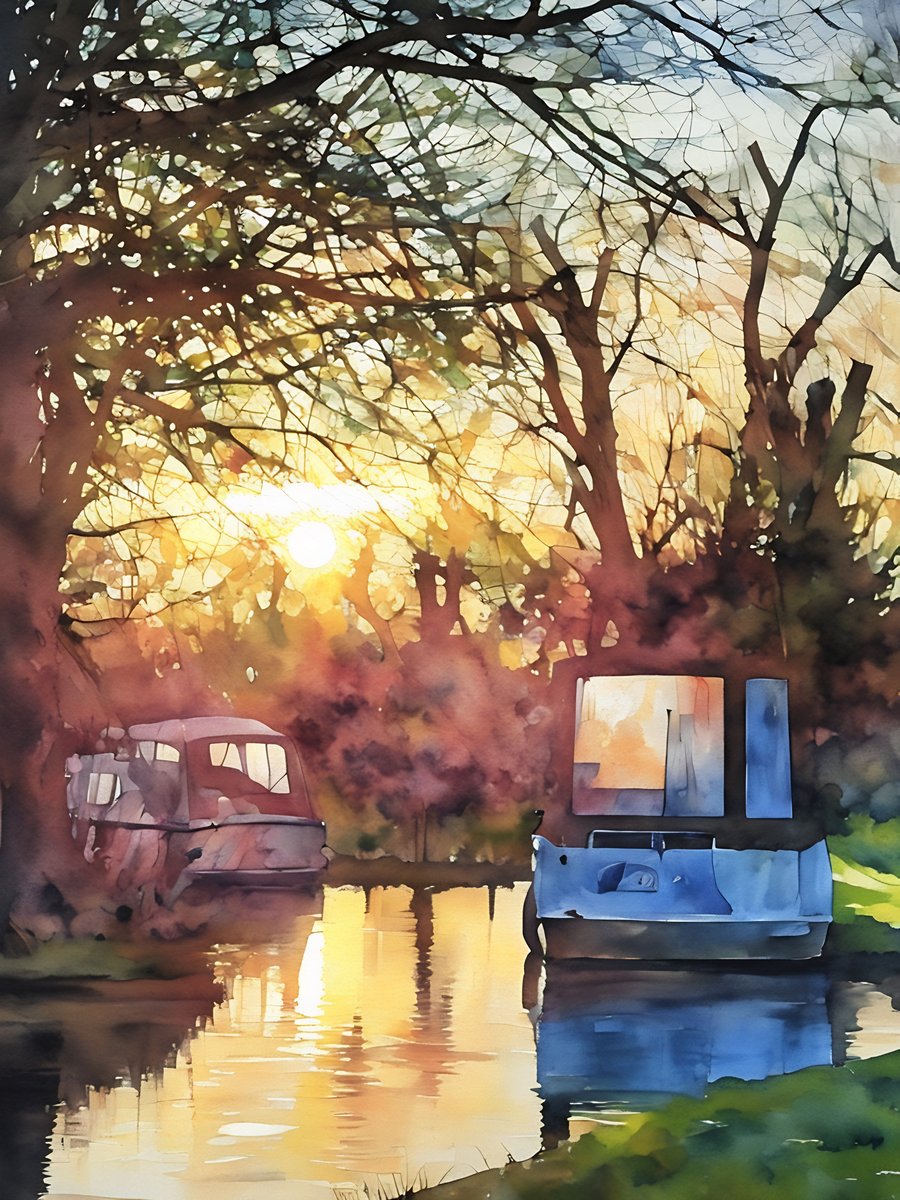 Digital Download of Print Watercolour Sunrise Norfolk Broads January 