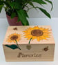 Sunflowers wooden memory box,  keepsake box, pyrography decorative storage  - Image 2