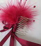 Burgundy Wine Feather & Pearl Ribbon Trail Regency Fascinator Comb Headpiece - Image 4