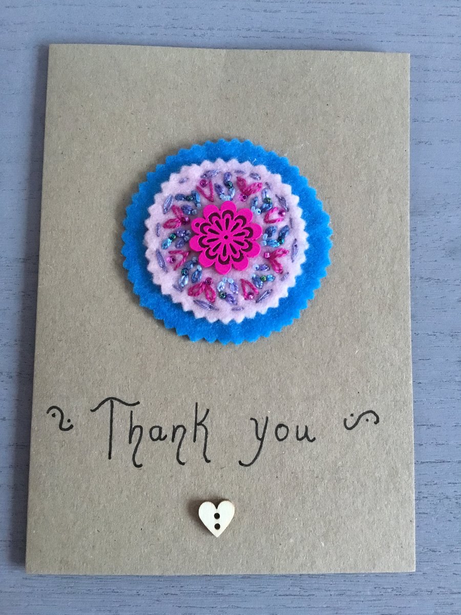 Hand Embroidered Flower Thank you Card