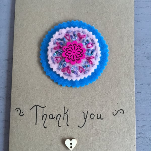 Hand Embroidered Flower Thank you Card