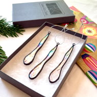 Iridescent stained glass Christmas tree three icicles set, Christmas decor