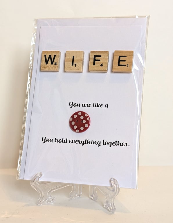 Wife You're like a button Scrabble greetings card