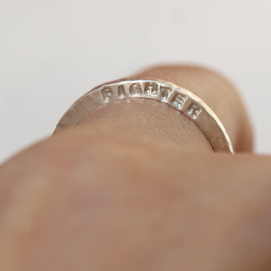 Personalised 2mm square ring, Sterling silver band, Hand stamped jewellery