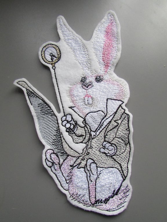 White Rabbit Alice in Wonderland Embroidered  Sew on Applique Patch