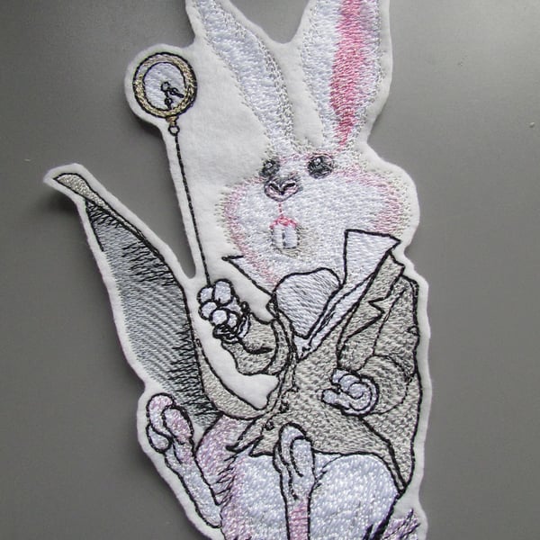 White Rabbit Alice in Wonderland Embroidered  Sew on Applique Patch