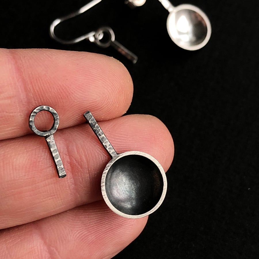 Mismatch oxidised silver spoon earrings
