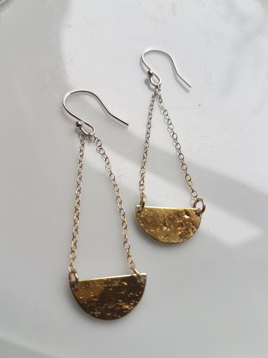 Organic Geometric Earrings in Sterling silver with a touch of 9ct gold