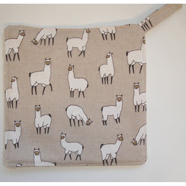 Llama Pot Holder Potholder Kitchen Grab Mat Pad Alpaca Black White Linen
