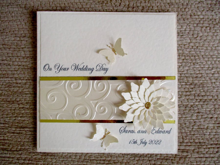 Flower and Butterfly Wedding Card - Personalised - Congratulations - Handmade