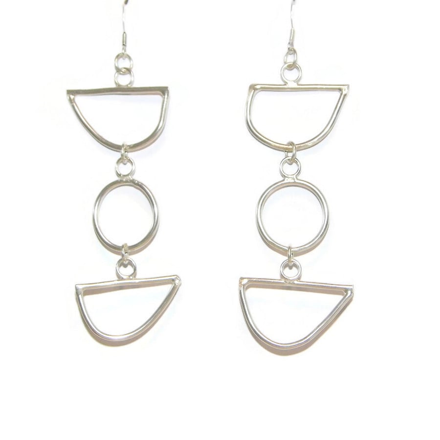 Unusual Sterling Silver Earrings. Geometric Long Silver Dangle Earrings