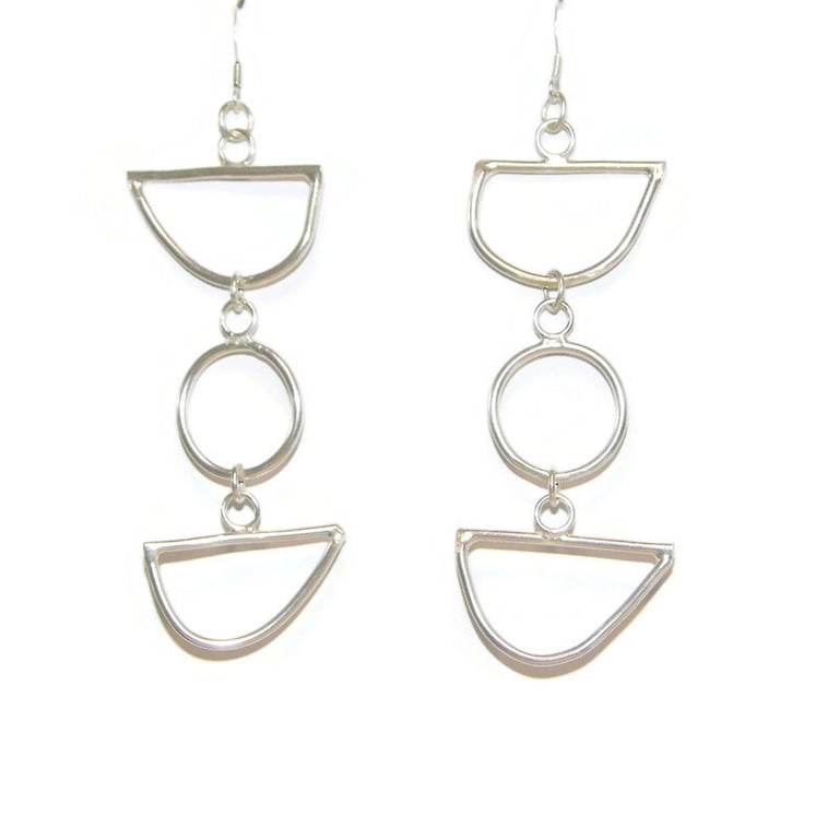 Unusual Sterling Silver Earrings. Geometric Long Silver Dangle Earrings