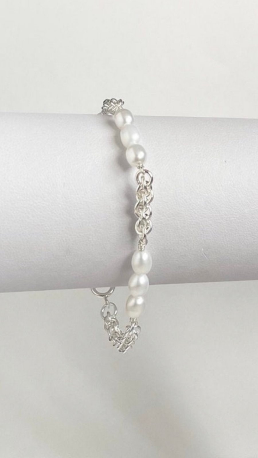 White Pearl Sterling Silver Chainmaille Bracelet