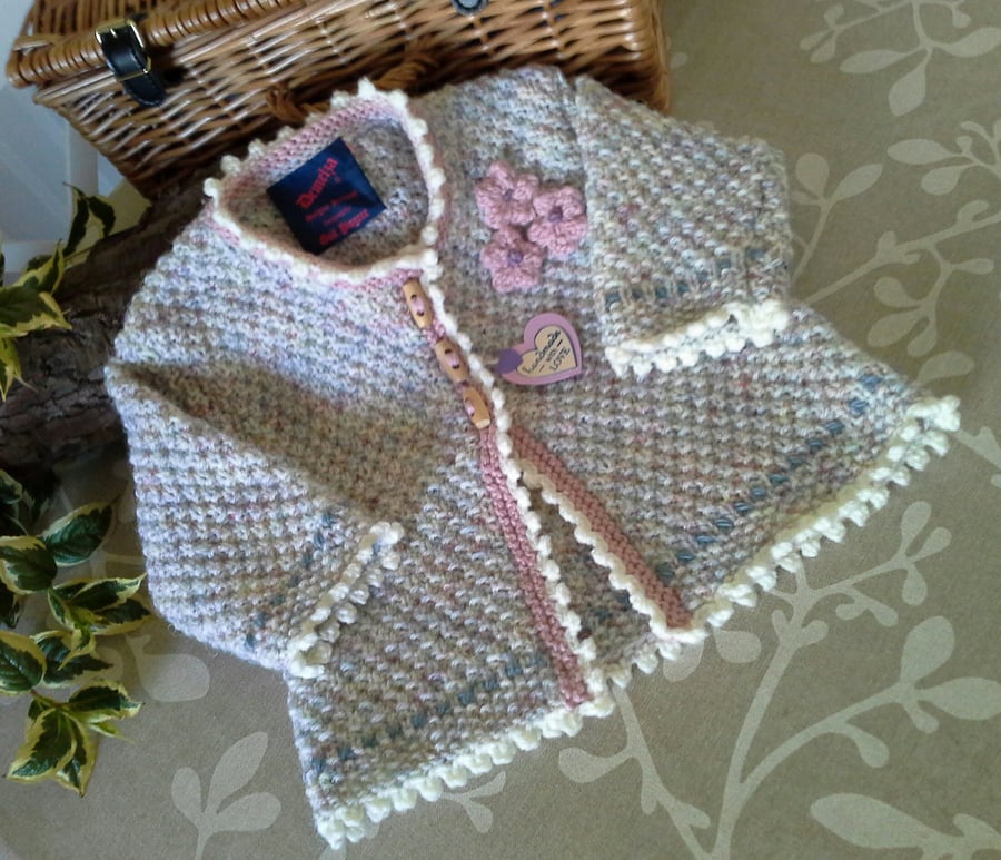 Textured Baby Girl's Long Aran Jacket with Merino Wool 12-18  months size