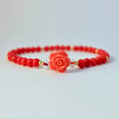 Red Bamboo Coral Bracelet, Carved Coral Rose, Birthday, Anniversary, Valentine