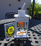 Fused Glass Lantern. Sturdy White Metal frame. Suitable for home, garden, 