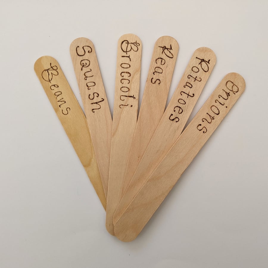 Handburnt large wooden vegetable labels (set of 6)